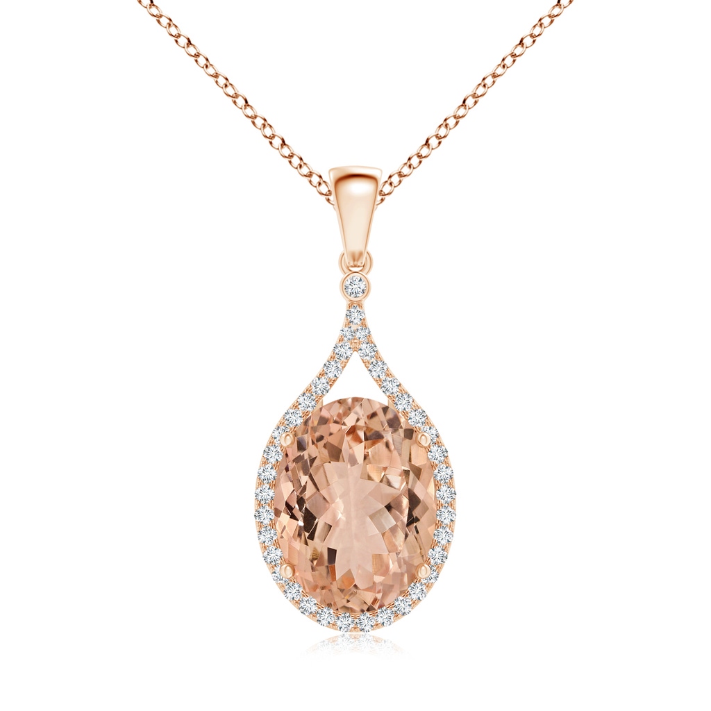 13.89x9.82x6.51mm AAAA GIA Certified Oval Morganite Pendant with Diamond Halo in Rose Gold