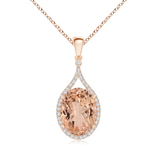 13.89x9.82x6.51mm AAAA GIA Certified Oval Morganite Pendant with Diamond Halo in Rose Gold