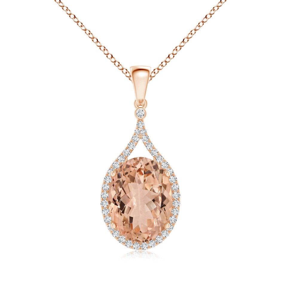 13.89x9.82x6.51mm AAAA GIA Certified Oval Morganite Pendant with Diamond Halo in Rose Gold 