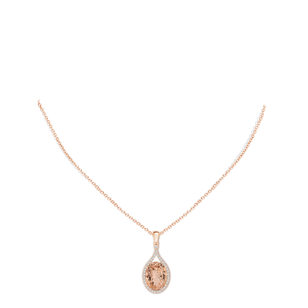 13.89x9.82x6.51mm AAAA GIA Certified Oval Morganite Pendant with Diamond Halo in Rose Gold pen