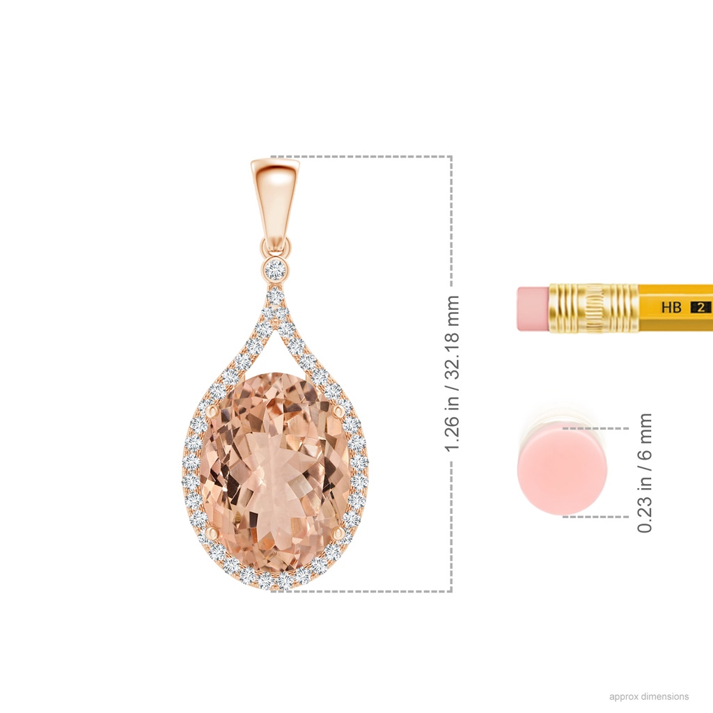 13.89x9.82x6.51mm AAAA GIA Certified Oval Morganite Pendant with Diamond Halo in Rose Gold ruler