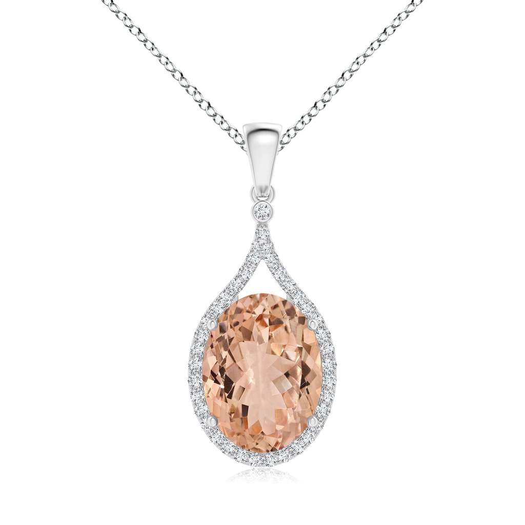 13.89x9.82x6.51mm AAAA GIA Certified Oval Morganite Pendant with Diamond Halo in White Gold