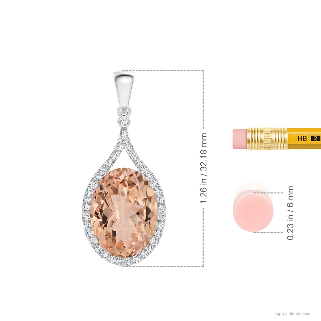 13.89x9.82x6.51mm AAAA GIA Certified Oval Morganite Pendant with Diamond Halo in White Gold ruler