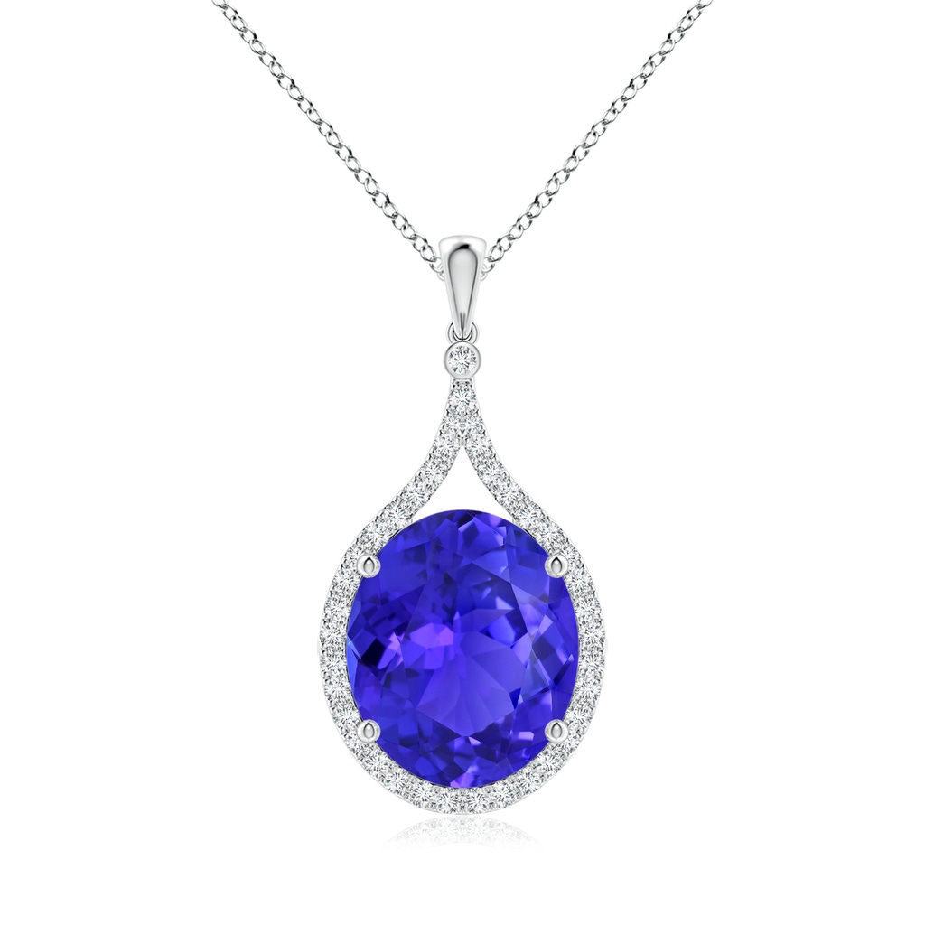 17.34x14.48x9.11mm AAAA GIA Certified Oval Tanzanite Loop Pendant with Diamond Halo in White Gold