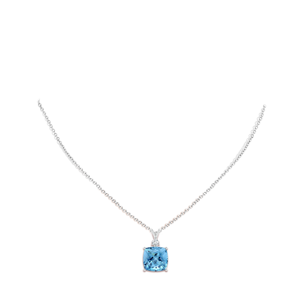 12.02x11.98x8.97mm AAAA GIA Certified Aquamarine Pendant with Diamond in 18K White Gold Body-Neck