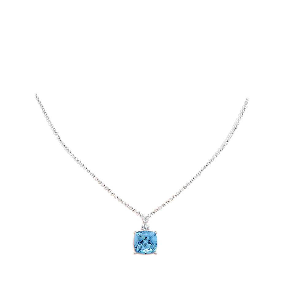 12.02x11.98x8.97mm AAAA GIA Certified Aquamarine Pendant with Diamond in 18K White Gold body-neck