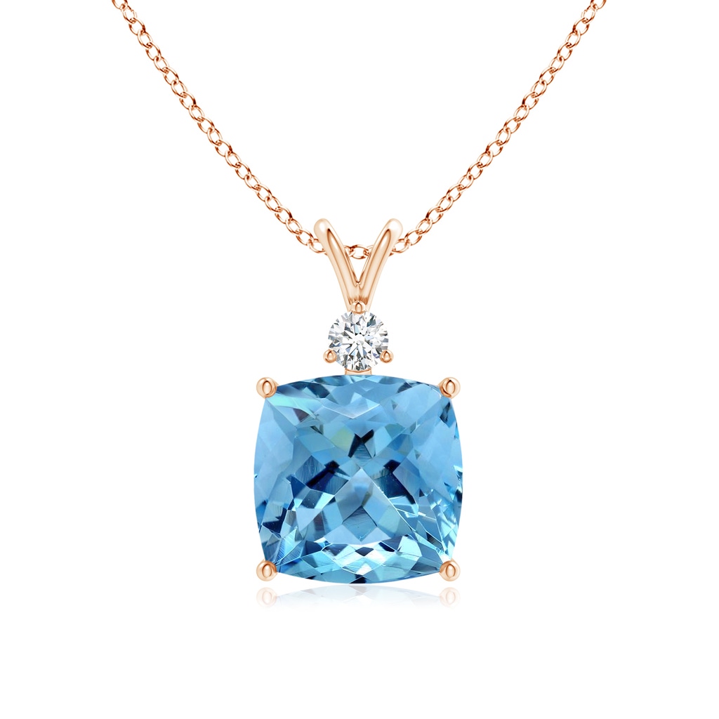 12.02x11.98x8.97mm AAAA GIA Certified Aquamarine Pendant with Diamond in Rose Gold