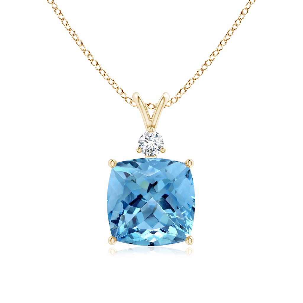 12.02x11.98x8.97mm AAAA GIA Certified Aquamarine Pendant with Diamond in Yellow Gold