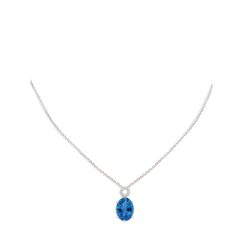 14.99x11.10x7.23mm AAAA GIA Certified Aquamarine Dangle Pendant with Circular Bale in 18K White Gold body-neck