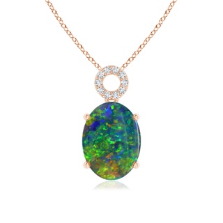15.95x10.60x4.23mm AAAA GIA Certified Oval Black Opal Pendant with Circular Bale in 18K Rose Gold