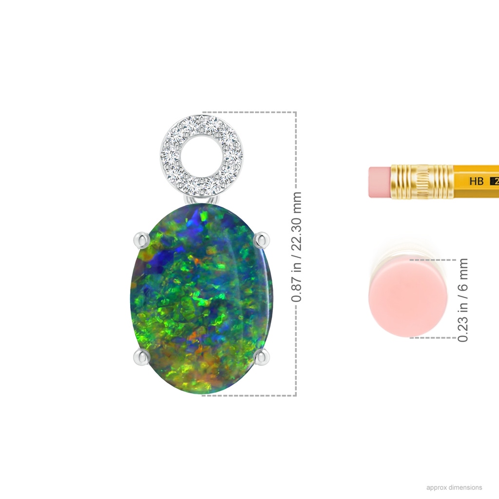 15.95x10.60x4.23mm AAAA GIA Certified Oval Black Opal Pendant with Circular Bale in 18K White Gold ruler