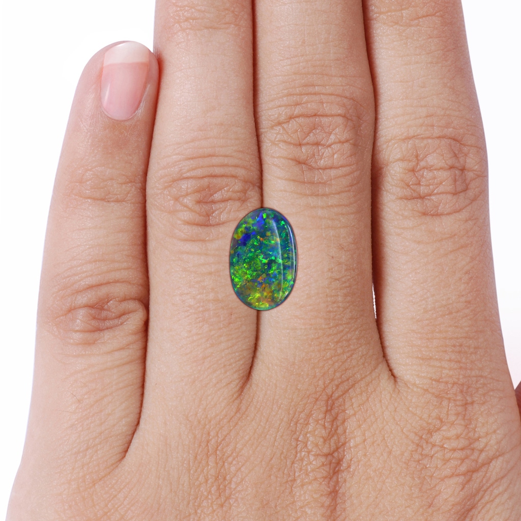 15.95x10.60x4.23mm AAAA GIA Certified Oval Black Opal Pendant with Circular Bale in 18K White Gold Side 799
