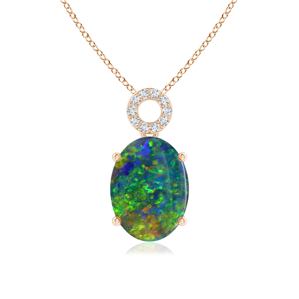 15.95x10.60x4.23mm AAAA GIA Certified Oval Black Opal Pendant with Circular Bale in Rose Gold