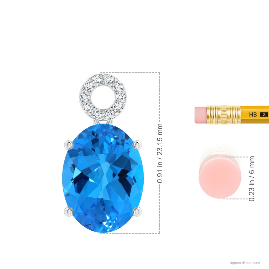16.10x12.12x7.79mm AAAA GIA Certified Oval Sky Blue Topaz Pendant with Circular Bale in White Gold ruler