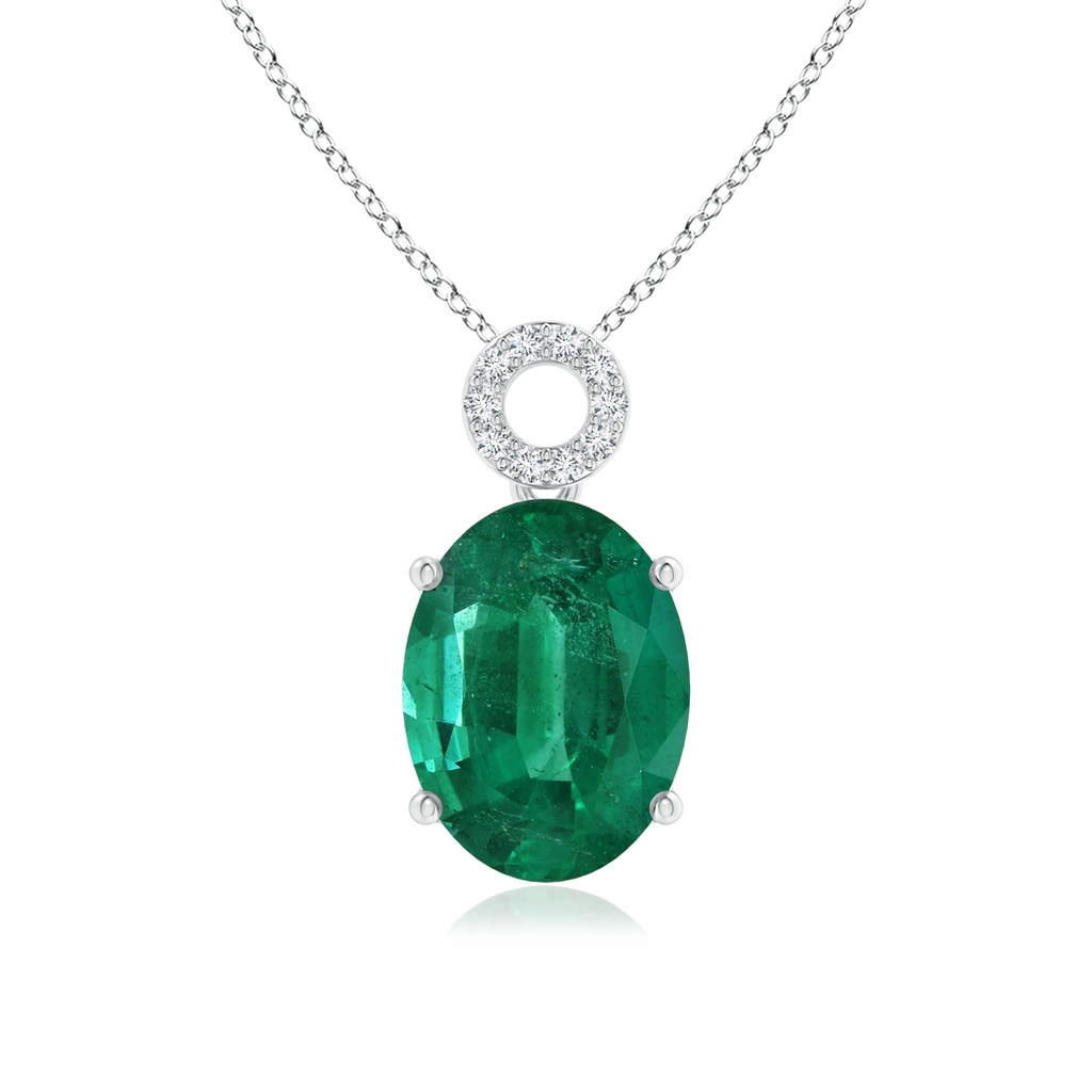 14.88x11.00x8.02mm AAA Oval Emerald Pendant with Circular Bale in White Gold