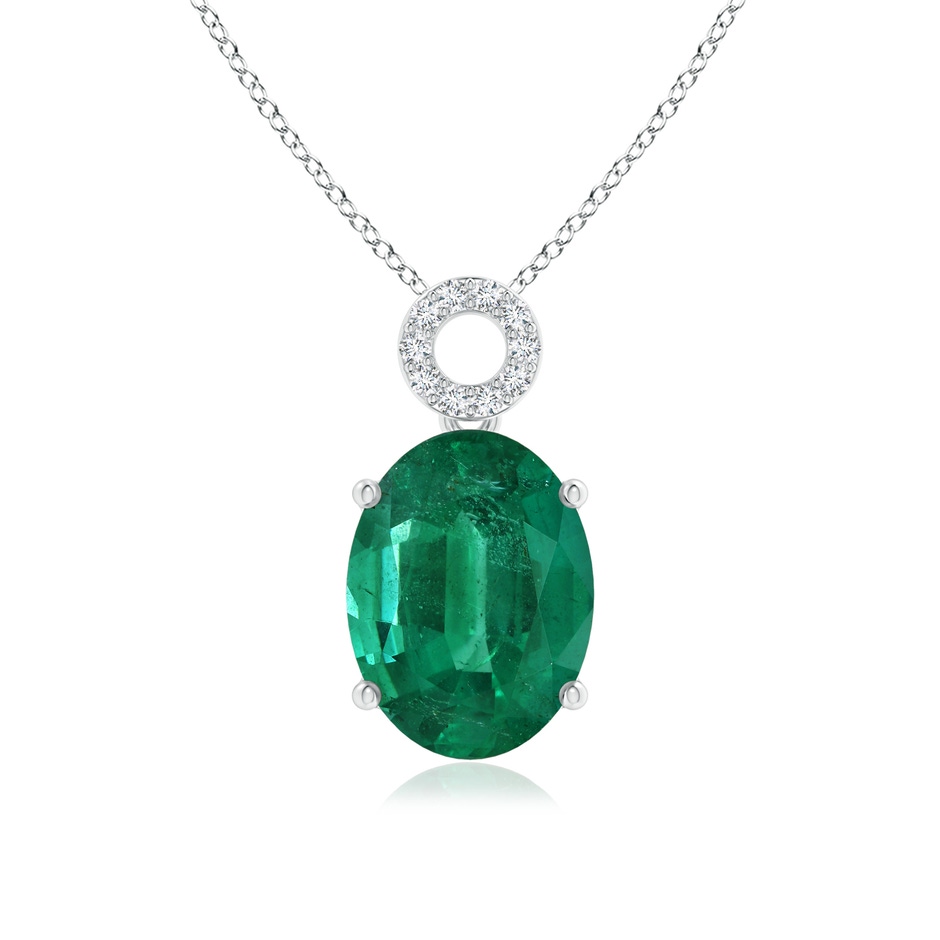 14.88x11.00x8.02mm AAA Oval Emerald Pendant with Circular Bale in White Gold 