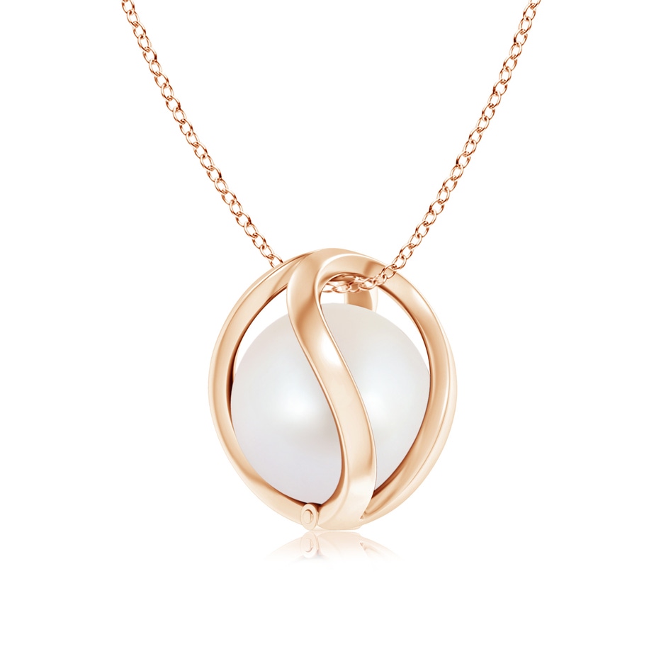 8mm AA Japanese Akoya Pearl Cage Pendant in Rose Gold 