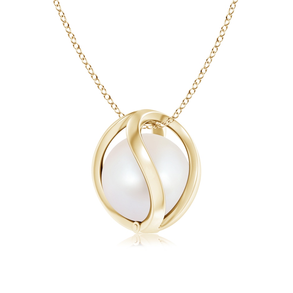 8mm AA Japanese Akoya Pearl Cage Pendant in Yellow Gold 