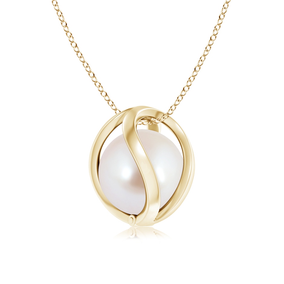 8mm AAA Japanese Akoya Pearl Cage Pendant in Yellow Gold 