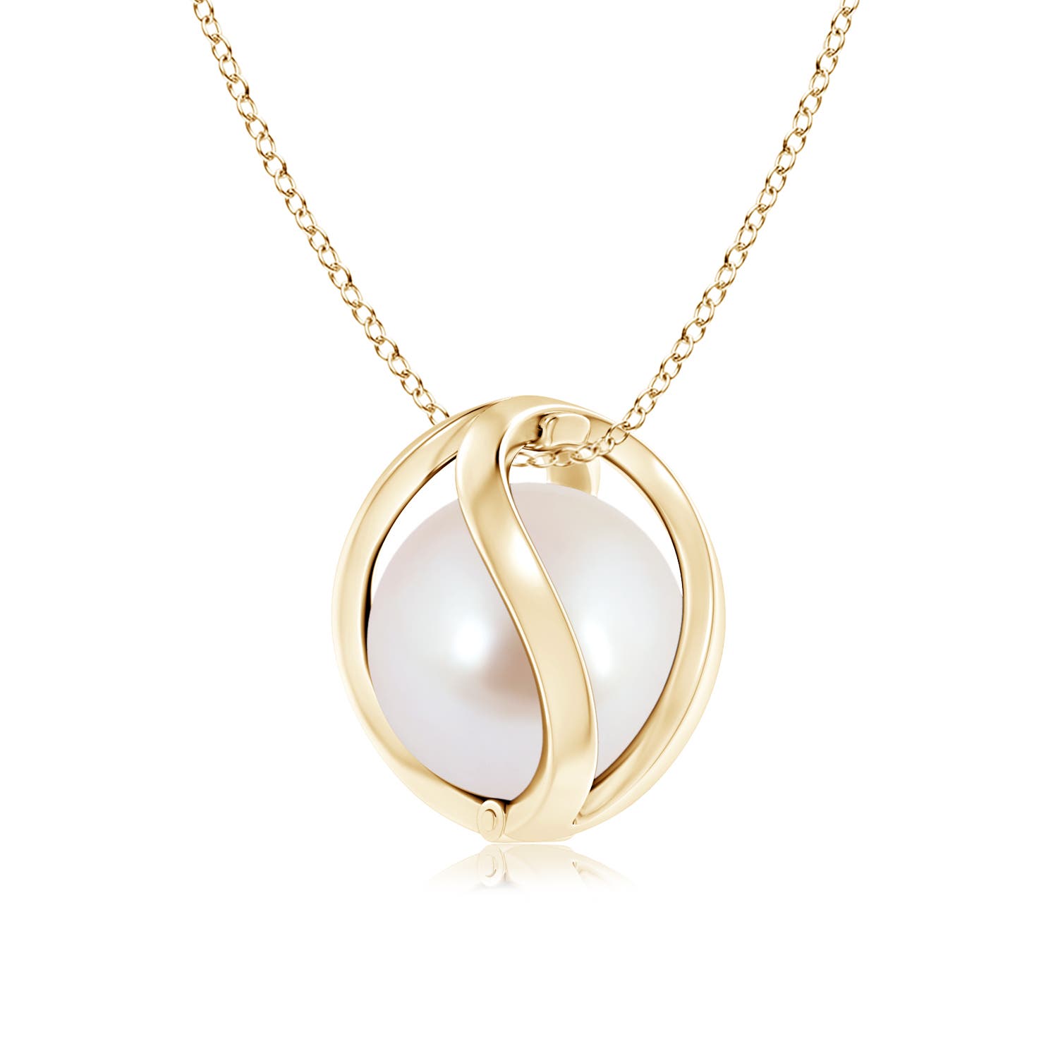 8mm AAA Japanese Akoya Pearl Cage Pendant in Yellow Gold