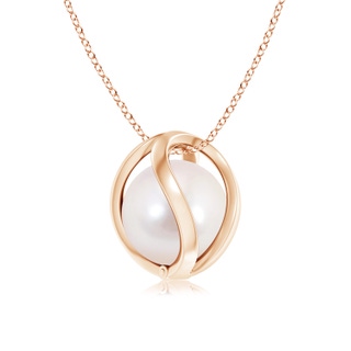 8mm AAAA Japanese Akoya Pearl Cage Pendant in Rose Gold