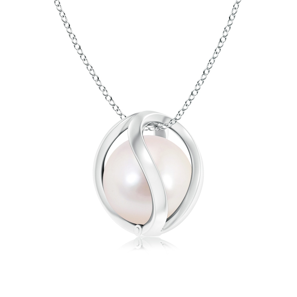 8mm AAAA Japanese Akoya Pearl Cage Pendant in White Gold