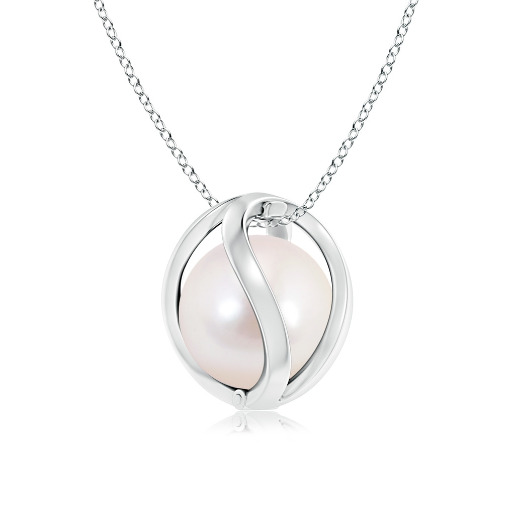 8mm AAAA Japanese Akoya Pearl Cage Pendant in White Gold Product Image