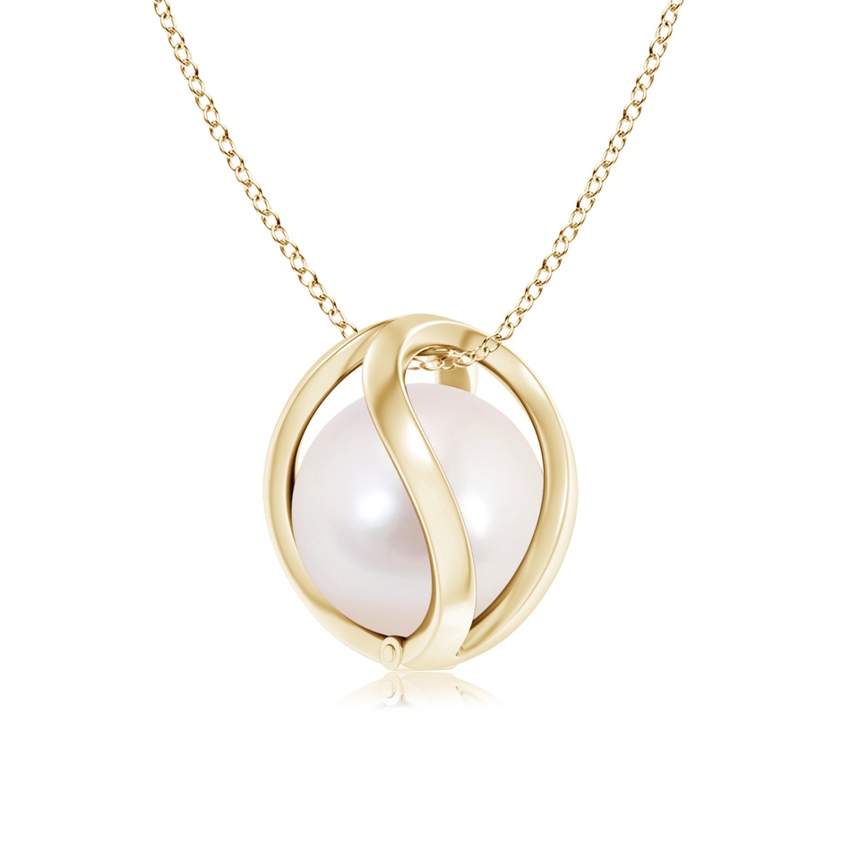 8mm AAAA Japanese Akoya Pearl Cage Pendant in Yellow Gold 