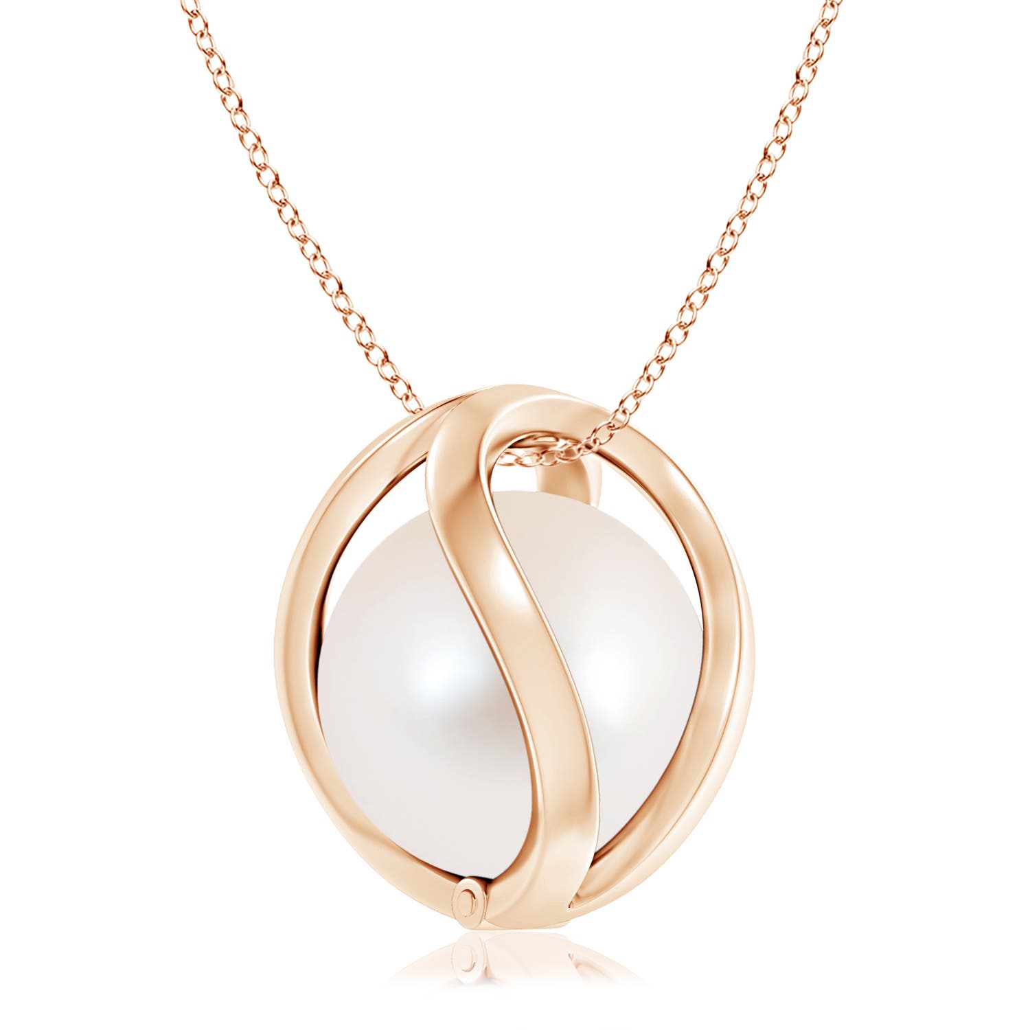 Angara Golden South Sea Pearl Cage Pendant in 14K Rose Gold | 10mm Cabochon Golden South Sea Cultured Pearl Pendant
