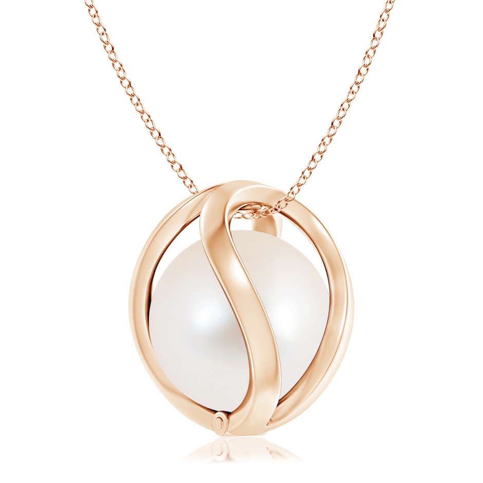 Angara Freshwater Pearl Cage Pendant in 14K Rose Gold | 10mm Cabochon Freshwater Cultured Pearl Pendant