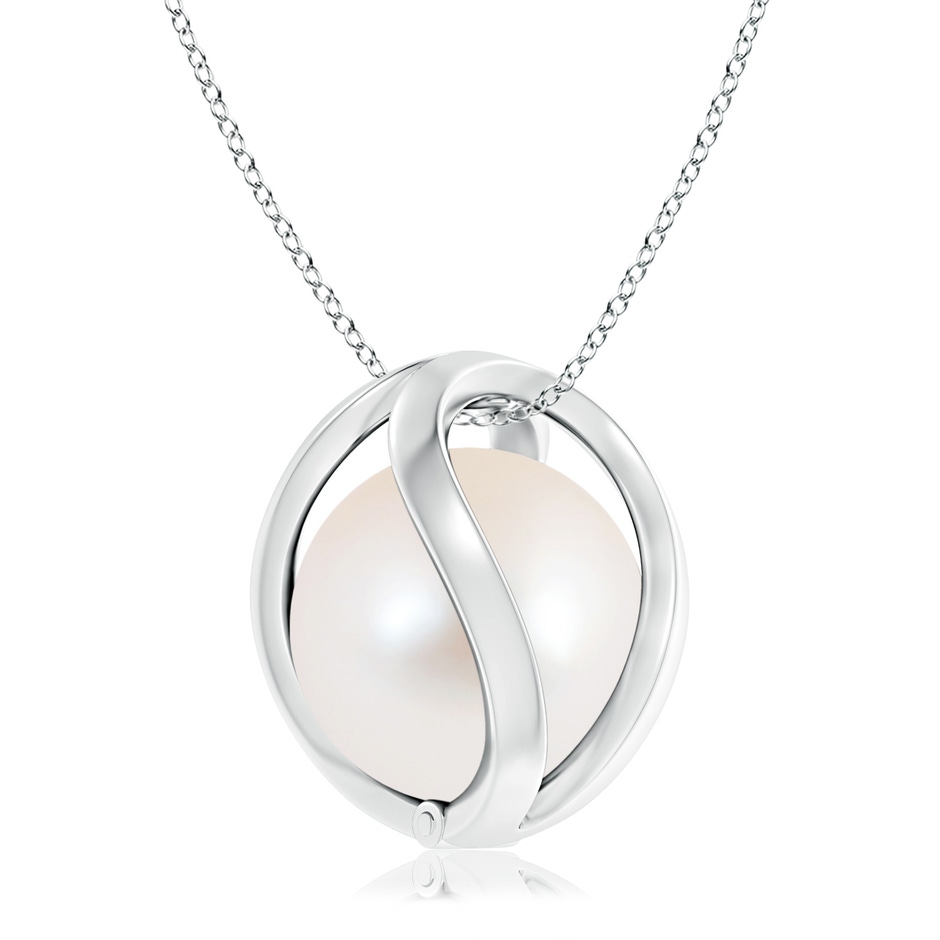 10mm AAAA Freshwater Pearl Cage Pendant in White Gold 
