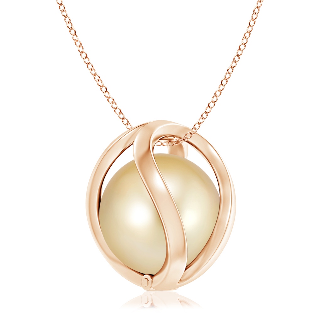 10mm AAAA Golden South Sea Pearl Cage Pendant in Rose Gold