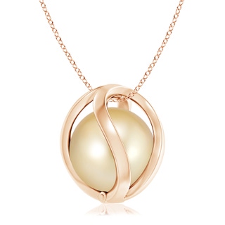 10mm AAAA Golden South Sea Pearl Cage Pendant in Rose Gold