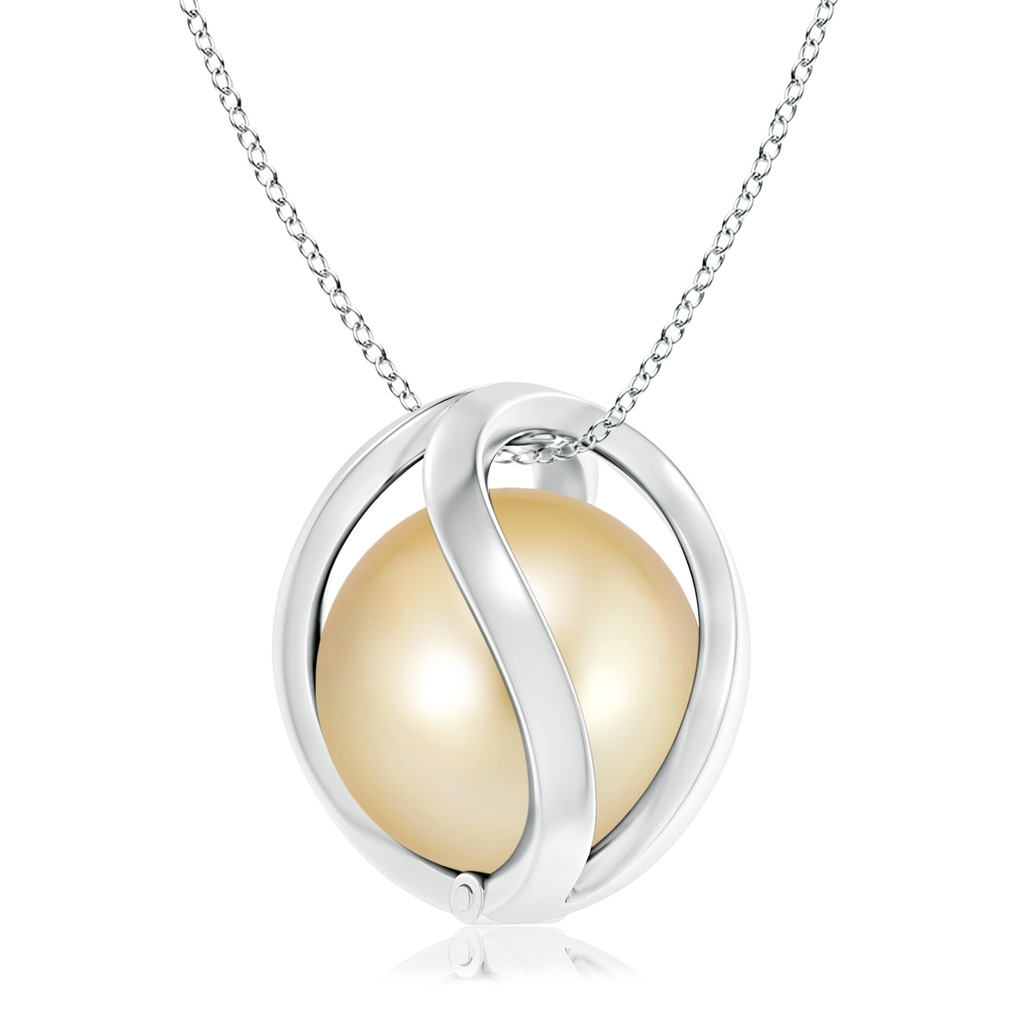 10mm AAAA Golden South Sea Pearl Cage Pendant in White Gold
