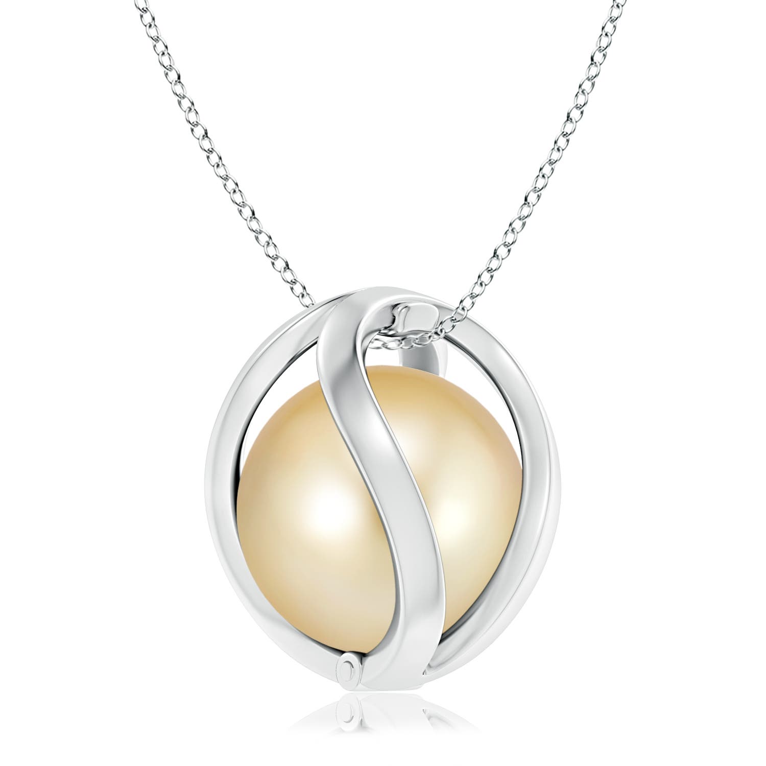 10mm AAAA Golden South Sea Pearl Cage Pendant in White Gold - side 1