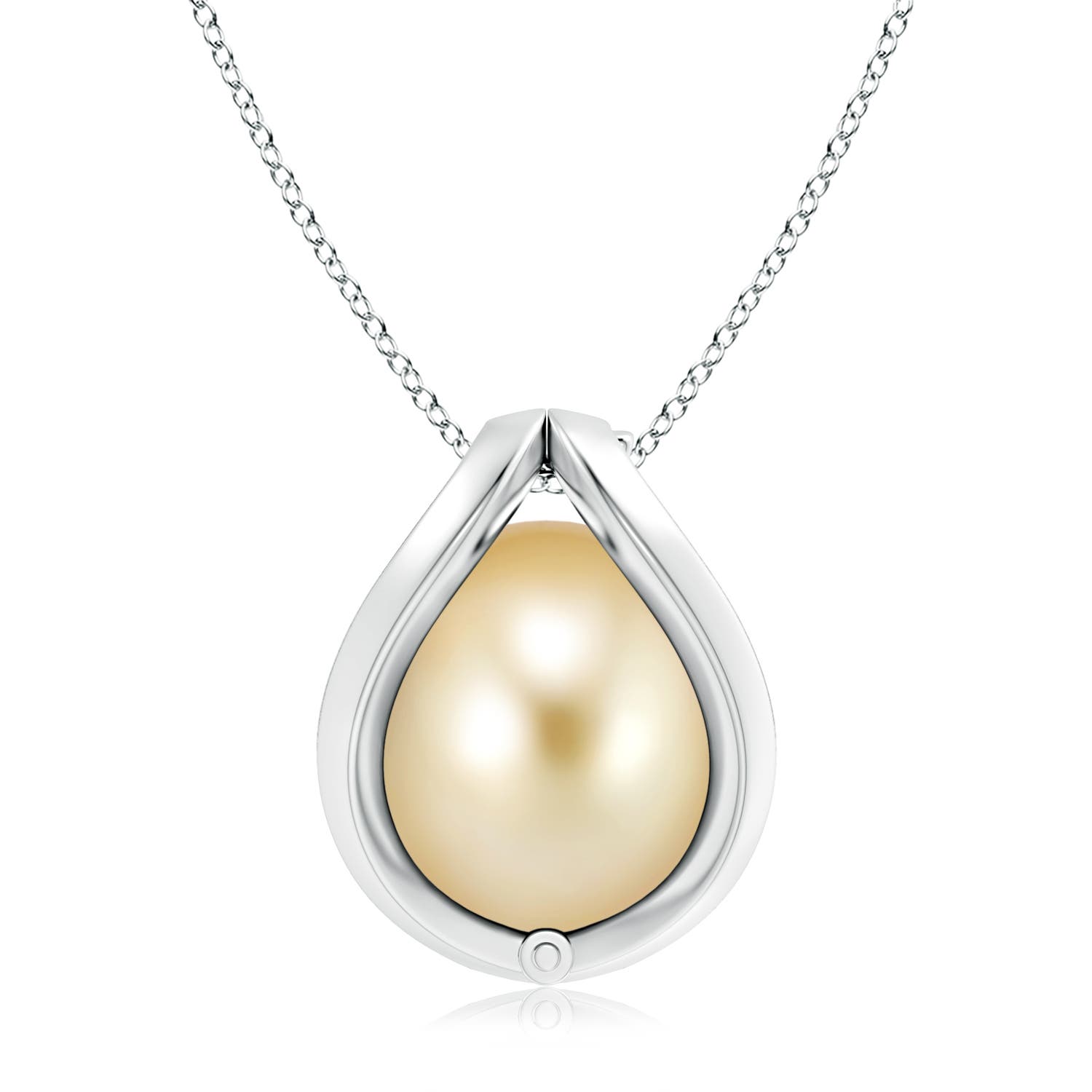 10mm AAAA Golden South Sea Pearl Cage Pendant in White Gold - side 2