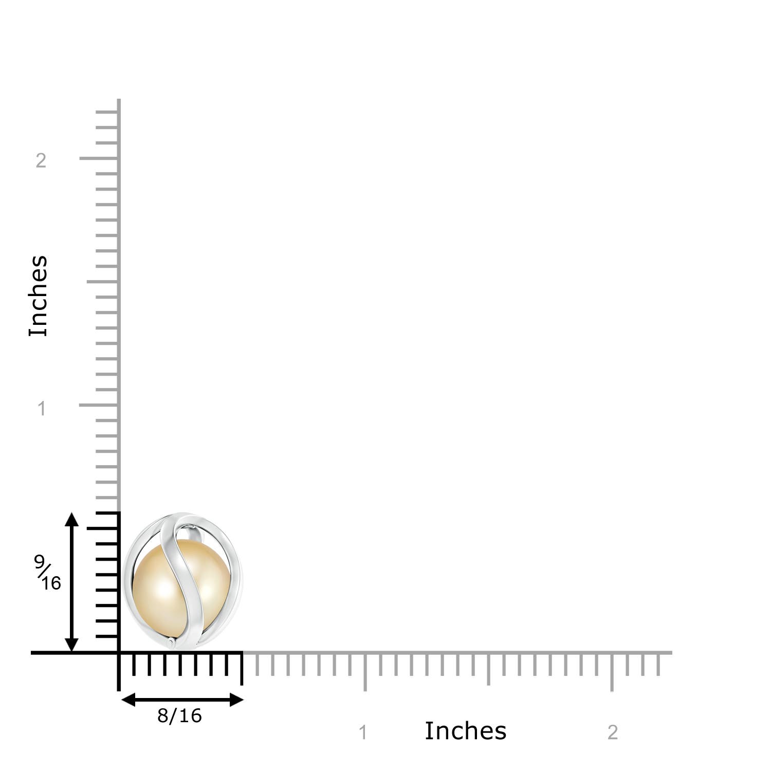 10mm AAAA Golden South Sea Pearl Cage Pendant in White Gold - ruler