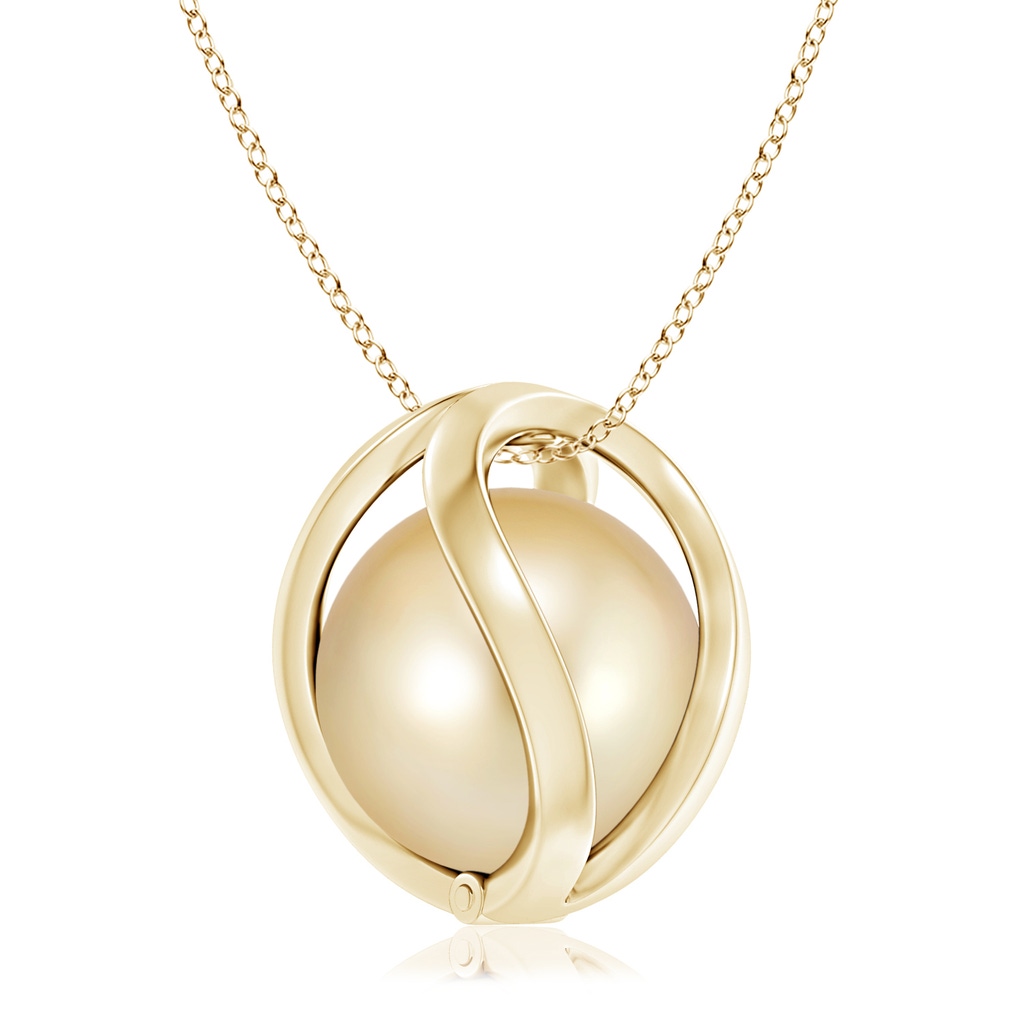 10mm AAAA Golden South Sea Pearl Cage Pendant in Yellow Gold 