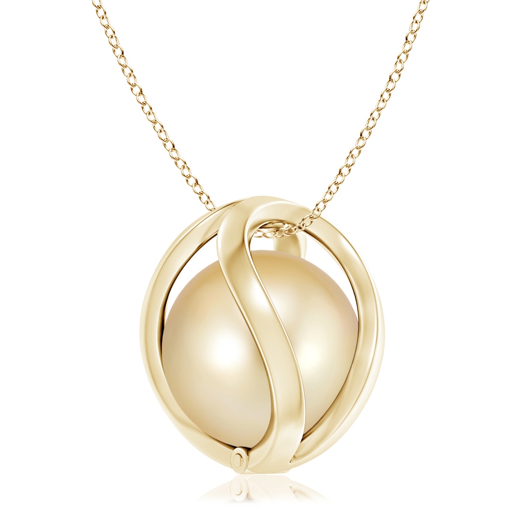 10mm AAAA Golden South Sea Pearl Cage Pendant in Yellow Gold