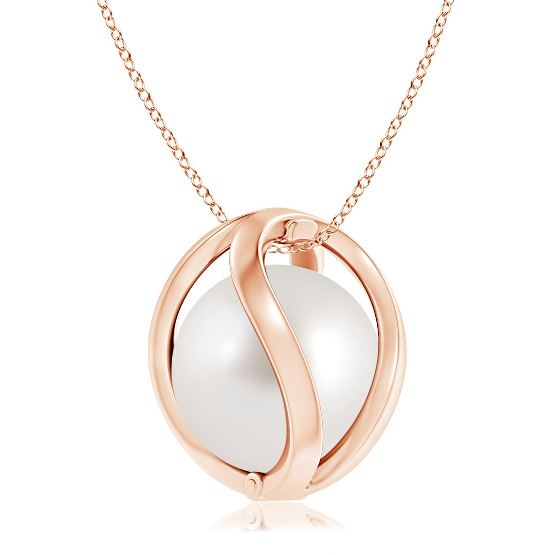 10mm AAA South Sea Cultured Pearl Cage Pendant in Rose Gold - side 1