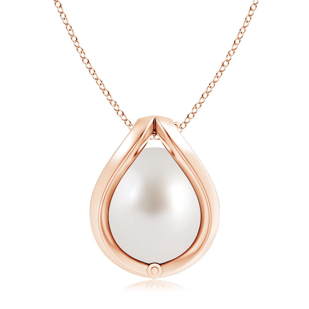 10mm AAA South Sea Cultured Pearl Cage Pendant in Rose Gold - side 2