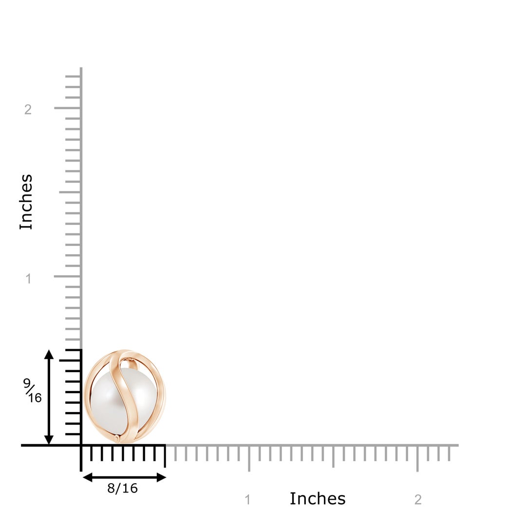 10mm AAA South Sea Cultured Pearl Cage Pendant in Rose Gold - ruler