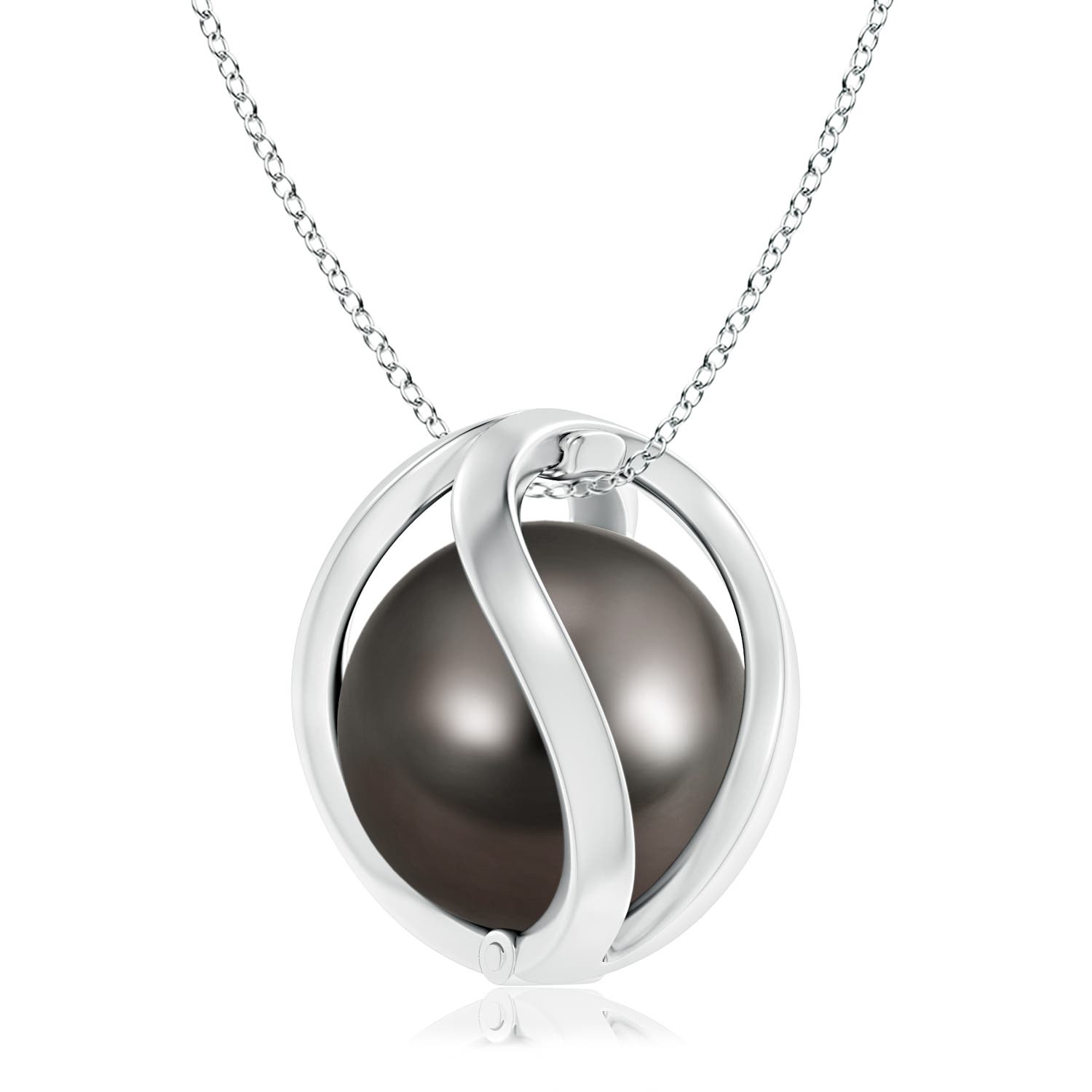10mm AAA Tahitian Pearl Cage Pendant in White Gold