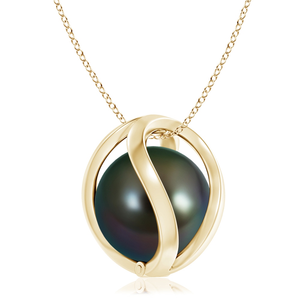 10mm AAAA Tahitian Pearl Cage Pendant in Yellow Gold