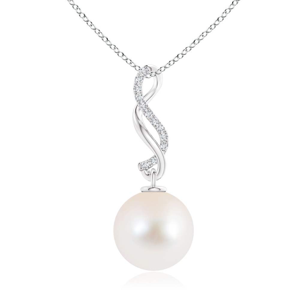 10mm AAAA Freshwater Cultured Pearl Infinity Swirl Pendant in White Gold