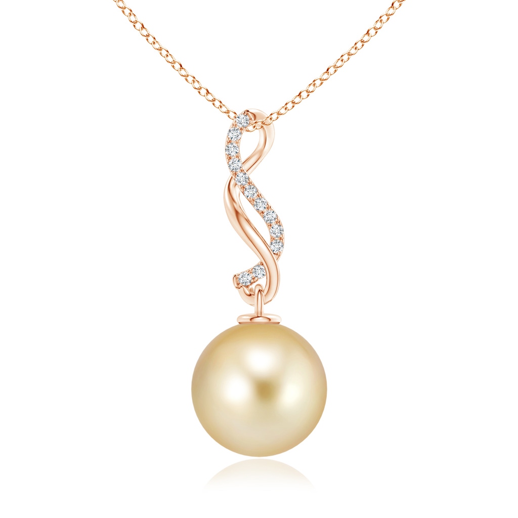 10mm AAAA Golden South Sea Pearl Infinity Swirl Pendant in Rose Gold