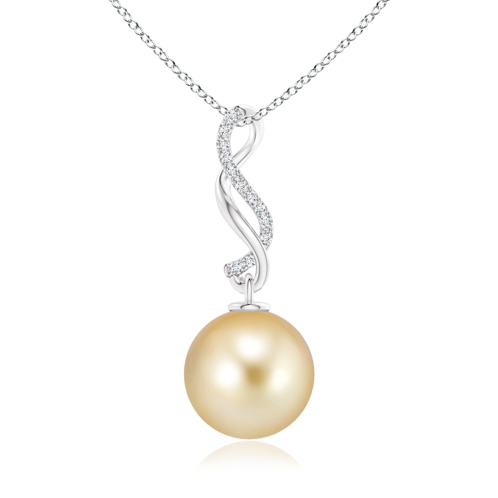 10mm AAAA Golden South Sea Pearl Infinity Swirl Pendant in White Gold