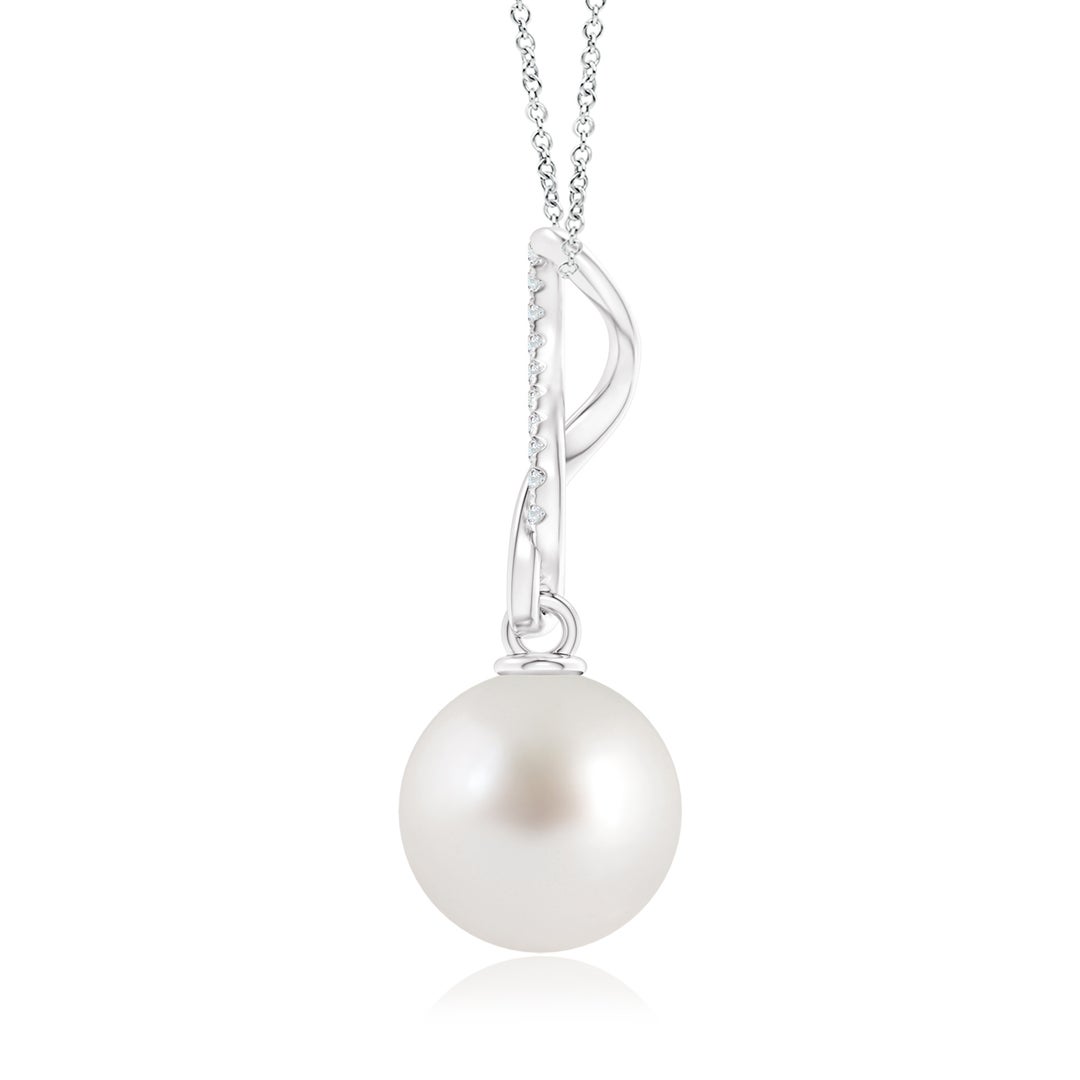 10mm AAA South Sea Pearl Infinity Swirl Pendant in White Gold - side 1