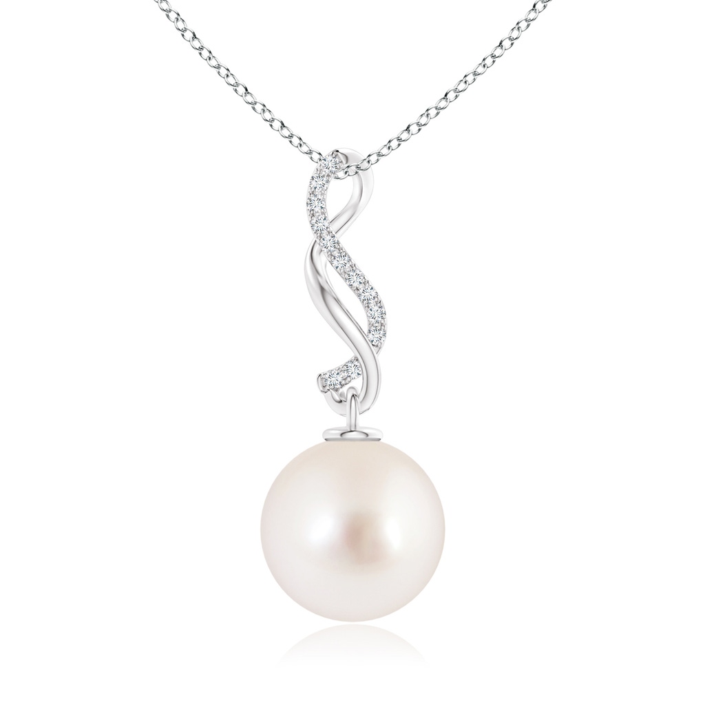 10mm AAAA South Sea Pearl Infinity Swirl Pendant in White Gold 