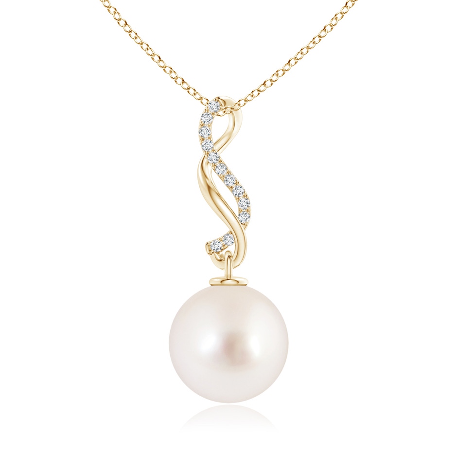 10mm AAAA South Sea Pearl Infinity Swirl Pendant in Yellow Gold 